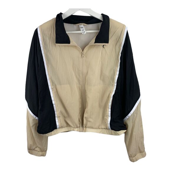 Zyia Cropped sweater L women's Beige Block lightweight windbreaker Gym Chic - Picture 2 of 10